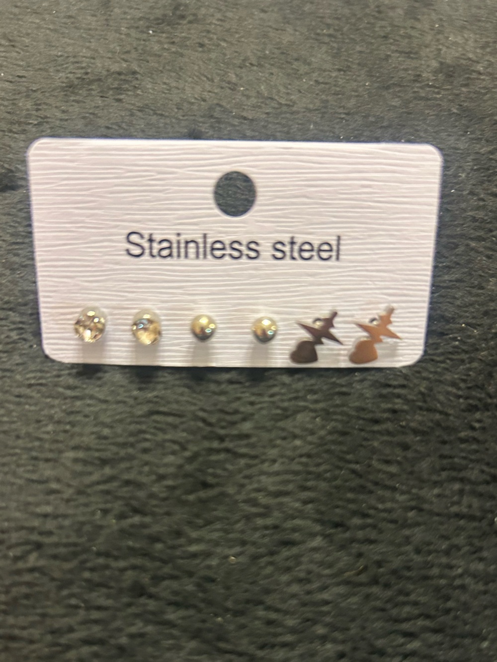Stainless Steel 3 Pair Heartbeat Stud Earring Set Crystal Ball Heart EKG